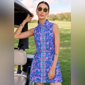 Lilly Pulitzer Donna Romper Soleil Pink Palm Paradise Side Tie Dress Sleeveless